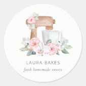 かわいい赤面ピンクフローラケーキミキサーベーカリーケータリング ラウンドシール (正面)