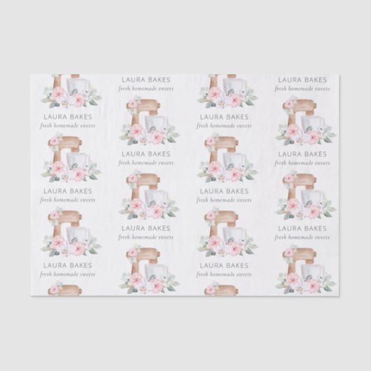 かわいい赤面ピンクフローラケーキミキサーベーカリーケータリング 薄葉紙 (正面)