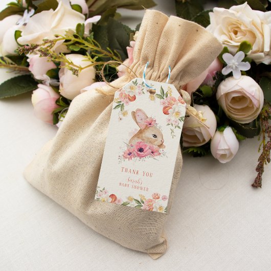 かわいい赤面ピンクフローラバニーベビーシャワー ギフトタグ