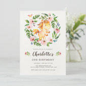 かわいい赤面ピンクフローラホースポニーガール誕生日 招待状 (スタンド正面)