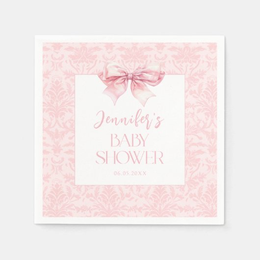 かわいい赤面ピンクボウリボン甘いベビーガールシャワー スタンダードカクテルナプキン (正面)