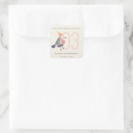 かわいい赤面ピンクボホバーディエイジ誕生日 スクエアシール (バッグ)