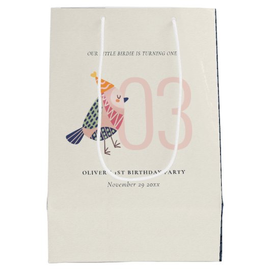 かわいい赤面ピンクボホバーディエイジ誕生日 ミディアムペーパーバッグ (裏面)