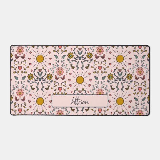 かわいい赤面ピンクモノグラム名 デスクマット (正面)