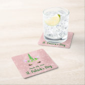 かわいい赤面ピンクユニコーンセントパトリックの日パーティー スクエアペーパーコースター (インサイチュ)