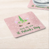 かわいい赤面ピンクユニコーンセントパトリックの日パーティー スクエアペーパーコースター (アングル)