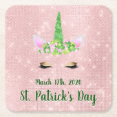 かわいい赤面ピンクユニコーンセントパトリックの日パーティー スクエアペーパーコースター (正面)
