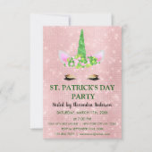 かわいい赤面ピンクユニコーンセントパトリックの日パーティー 招待状 (正面)