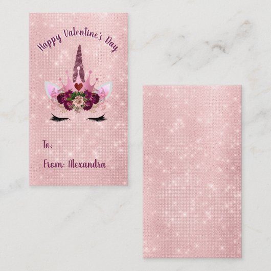 かわいい赤面ピンクユニコーンバレンタインデーパーティー ノートカード (正面/裏面)