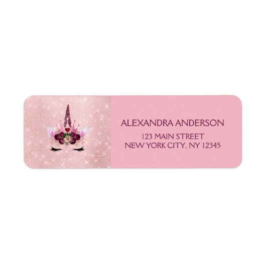 かわいい赤面ピンクユニコーン誕生日パーティー ラベル (正面)