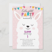 かわいい赤面ピンクラマおもしろいフィエスタバースデーパーティー 招待状 (正面)