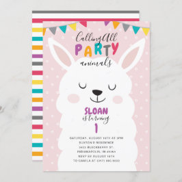 かわいい赤面ピンクラマおもしろいフィエスタバースデーパーティー 招待状