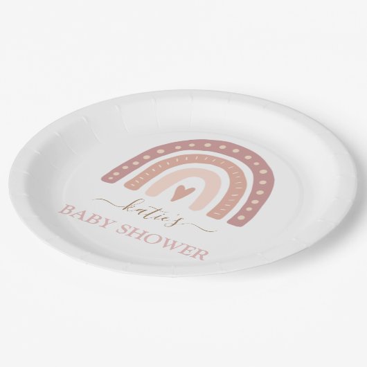 かわいい赤面ピンクレインボーガールベビーシャワー ペーパープレート (アングル)