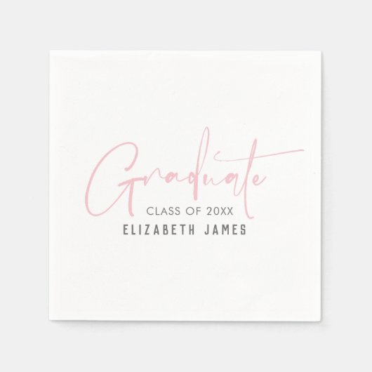 かわいい赤面ピンクレタリング卒業ナプキンス スタンダードカクテルナプキン (正面)