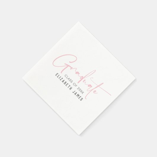 かわいい赤面ピンクレタリング卒業ナプキンス スタンダードカクテルナプキン (角)
