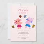 かわいい赤面ピンク紙コラージュ猫&ギフト誕生日 招待状 (正面)