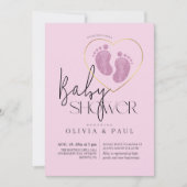かわいい赤面ピンク足グリッターベビーガールシャワー 招待状 (正面)