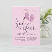 かわいい赤面ピンク足グリッターベビーガールシャワー 招待状 (スタンド正面)