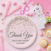 かわいい赤面ピンク金ゴールドグリッターありがとう赤ちゃんシャワー ペーパープレート (パーティー)