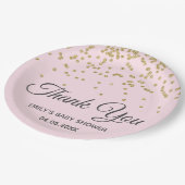 かわいい赤面ピンク金ゴールドグリッターありがとう赤ちゃんシャワー ペーパープレート (アングル)