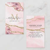 かわいい赤面ピンク金ゴールドグリッターマーブルアゲートモノグラム 名刺 (正面/裏面)