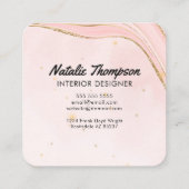 かわいい赤面ピンク金ゴールドグリッター水彩モダン スクエア名刺 (裏面)