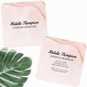 かわいい赤面ピンク金ゴールドグリッター水彩モダン スクエア名刺