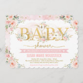 かわいい赤面フローラウッドランドフォレストガールベビーシャワー 招待状 (正面/裏面)