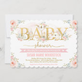 かわいい赤面フローラウッドランドフォレストガールベビーシャワー 招待状 (正面)