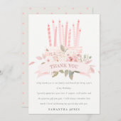 かわいい赤面フローラケーキキャンドル任意の年齢誕生日 サンキューカード (正面/裏面)