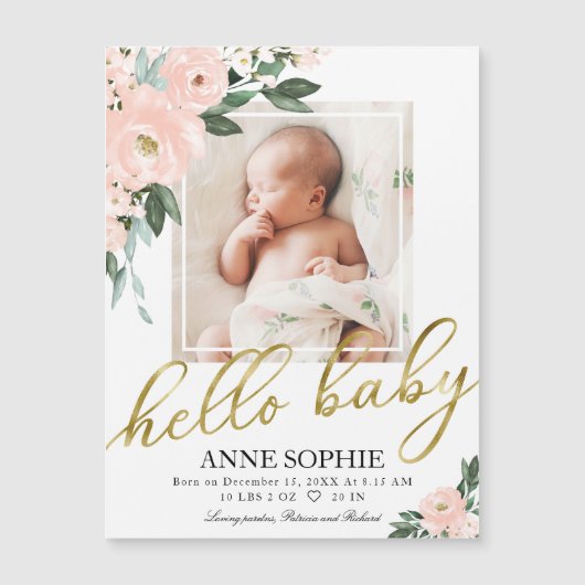 かわいい赤面フローラ写真誕生のお知らせカード (正面)