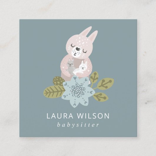 かわいい赤面ブルースカンジィフローラベアーハグベビーNANNY スクエア名刺 (正面)