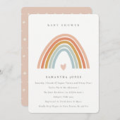かわいい赤面ブルーハートレインボーベビーシャワー招待状 サンキューカード (正面/裏面)