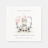 かわいい赤面ベビーゼブラ葉バルーンベビーシャワー スタンダードカクテルナプキン (正面)