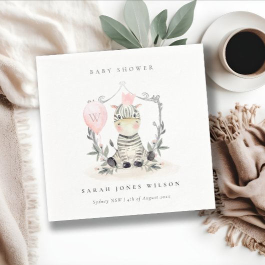 かわいい赤面ベビーゼブラ葉バルーンベビーシャワー スタンダードカクテルナプキン