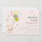 かわいい赤面心待ちバルーンベイビーシャワー招待状 サンキューカード (正面)