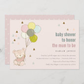 かわいい赤面心待ちバルーンベイビーシャワー招待状 サンキューカード (正面/裏面)