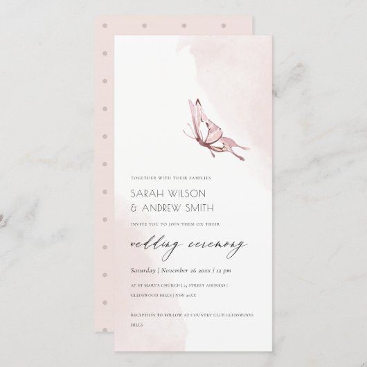 かわいい赤面水色の蝶の結婚式の招待 サンキューカード (正面/裏面)