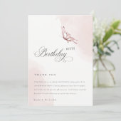 かわいい赤面水色バタフライエイジ誕生日 サンキューカード (スタンド正面)