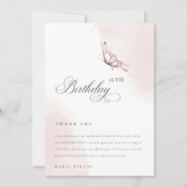 かわいい赤面水色バタフライエイジ誕生日 サンキューカード