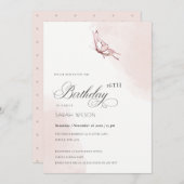 かわいい赤面水色バタフライエイジ誕生日 招待状 (正面/裏面)