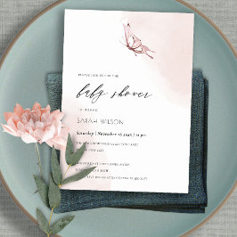 かわいい赤面水色バタフライベビーシャワー招待状 サンキューカード