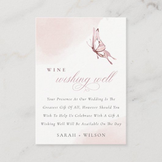 かわいい赤面水色バタフライワインよく願う エンクロージャーカード (正面)