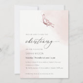 かわいい赤面水色バタフライ《キリスト教》洗礼式や命名式招待状 サンキューカード (正面)