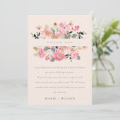 かわいい赤面活気のあるピンクの水色のフローラ結婚ズ サンキューカード (スタンド正面)