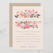 かわいい赤面活気のあるピンクの水色のフローラ結婚ズ サンキューカード (正面/裏面)
