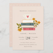 かわいい赤面積み上げ書籍フローラ結婚式の招待 サンキューカード (正面/裏面)