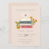 かわいい赤面積み重ね書籍フローラ誓い書き換え招待状 サンキューカード (正面/裏面)