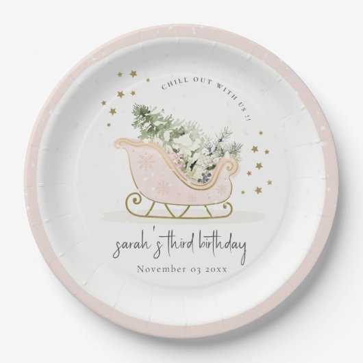 かわいい赤面金ゴールドウィンターズライエイジ誕生日 ペーパープレート (正面)