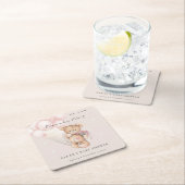 かわいい赤面bearly待ちクマ気球ベビーシャワー スクエアペーパーコースター (インサイチュ)